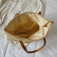 Large Straw Tote Bag Minimalist Woven Holiday Travel Storage Bag