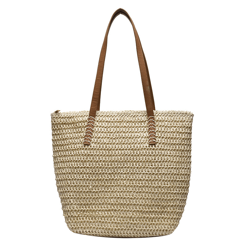 Large Straw Tote Bag Minimalist Woven Holiday Travel Storage Bag