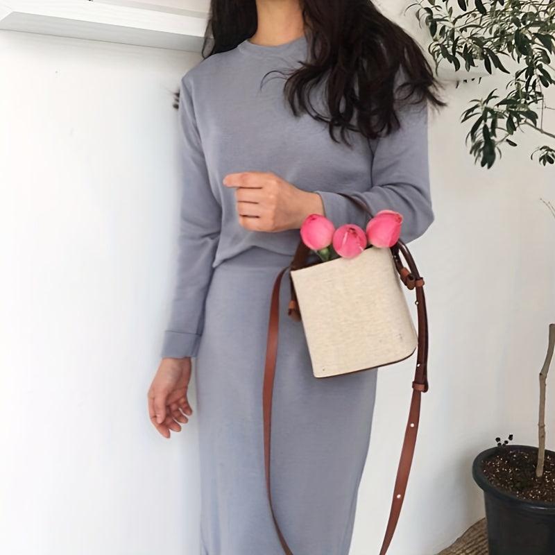 Colorblock Barrel Bag Crossbody Handbag with Drawstring Pouch