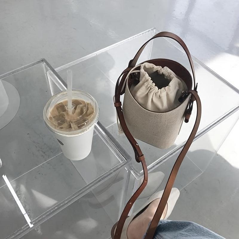 Colorblock Barrel Bag Crossbody Handbag with Drawstring Pouch