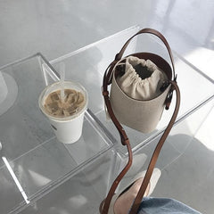 Colorblock Barrel Bag Crossbody Handbag with Drawstring Pouch