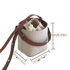 Colorblock Barrel Bag Crossbody Handbag with Drawstring Pouch