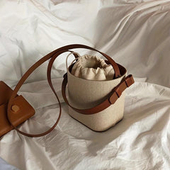Colorblock Barrel Bag Crossbody Handbag with Drawstring Pouch