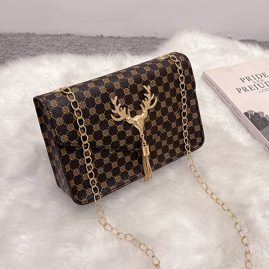 Deer Tassel Shoulder Bag Flap Chain Stylish Underarm Bag PU