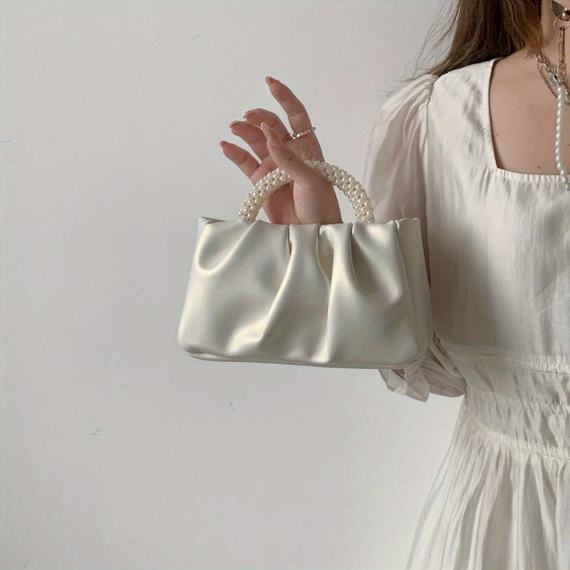 Stylish Ruched Satchel Bag with Bead Strap