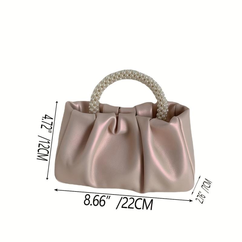 Stylish Ruched Satchel Bag with Bead Strap