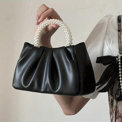Stylish Ruched Satchel Bag with Bead Strap