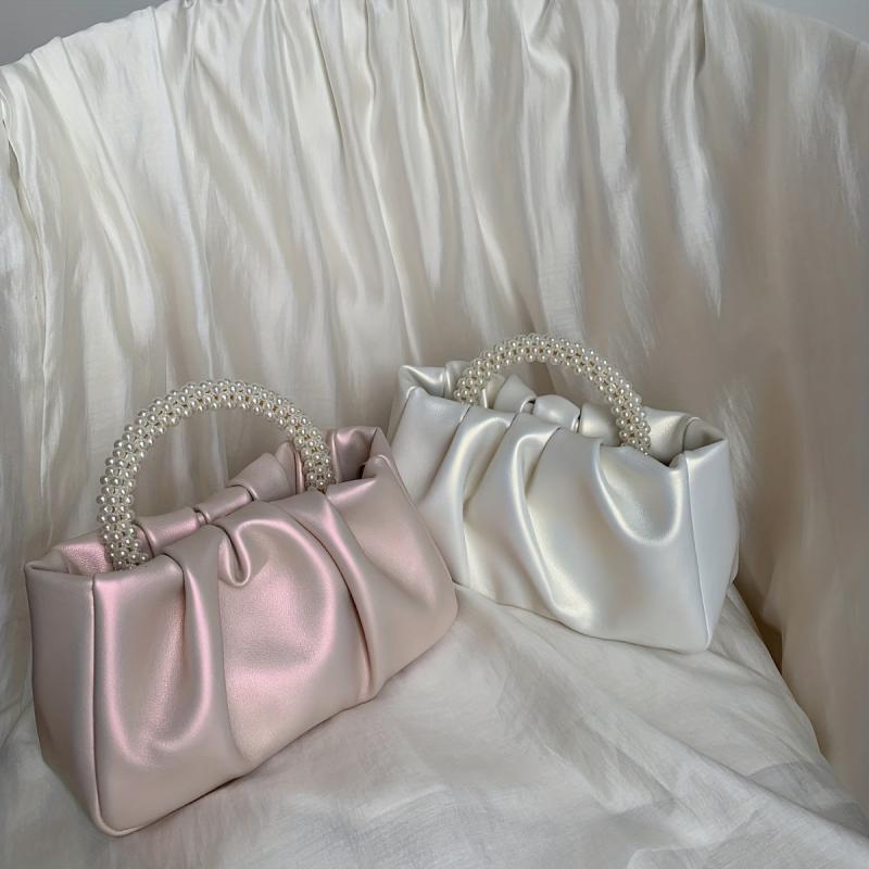 Stylish Ruched Satchel Bag with Bead Strap