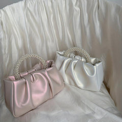 Stylish Ruched Satchel Bag with Bead Strap