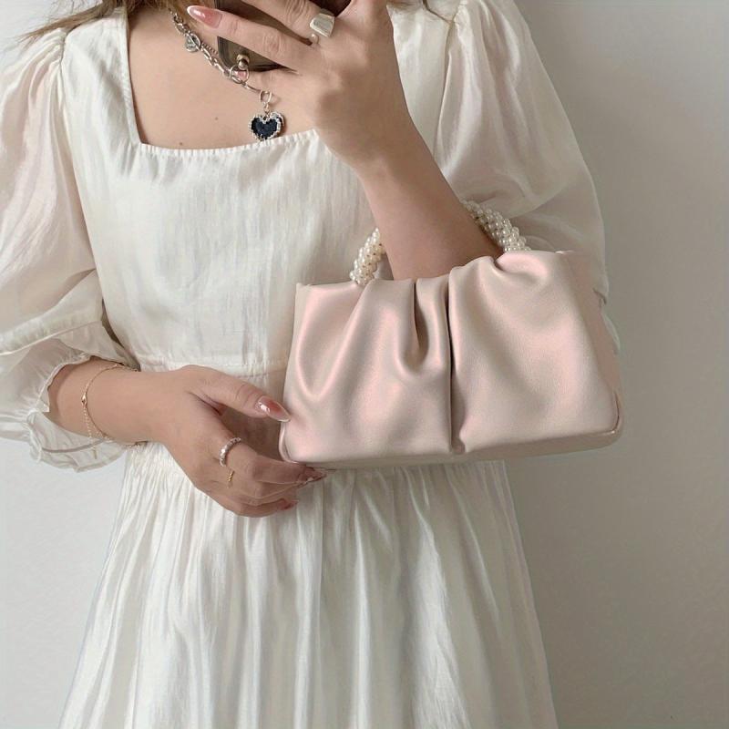 Stylish Ruched Satchel Bag with Bead Strap