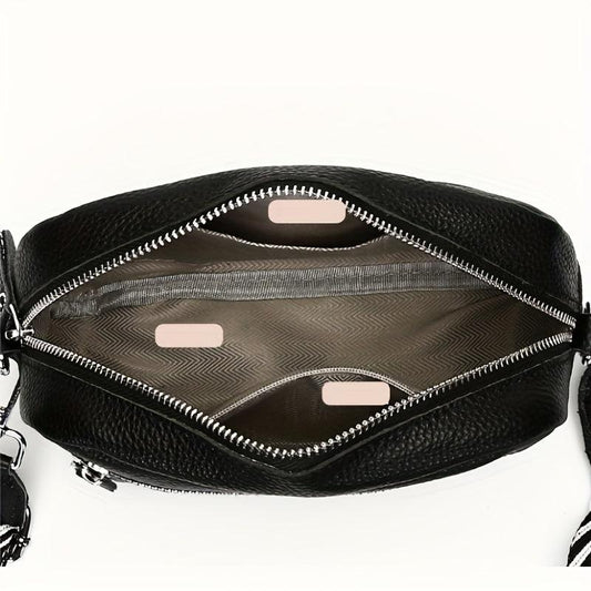 Leather Crossbody Bag With Wide Shoulder Strap And Zipper
