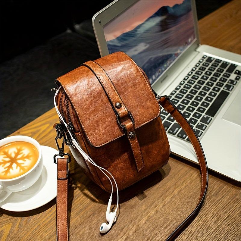 Retro Style Crossbody Phone Bag Women's Double Zipper Purse