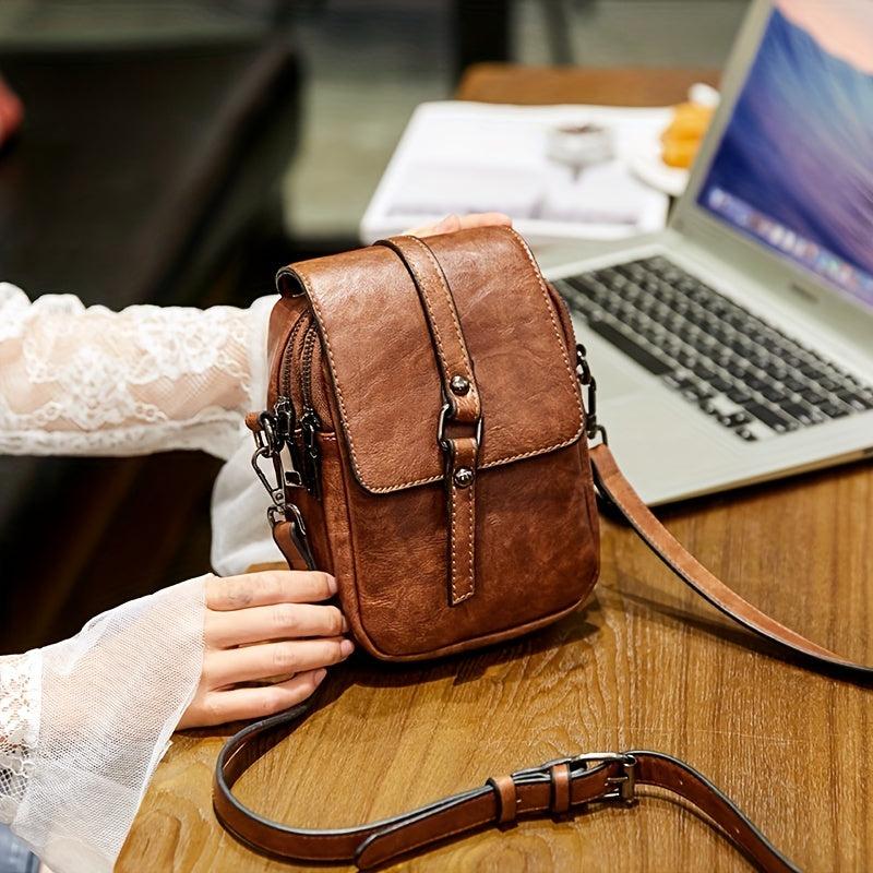 Retro Style Crossbody Phone Bag Women's Double Zipper Purse