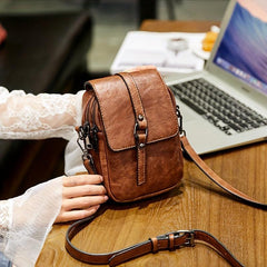 Retro Style Crossbody Phone Bag Women's Double Zipper Purse