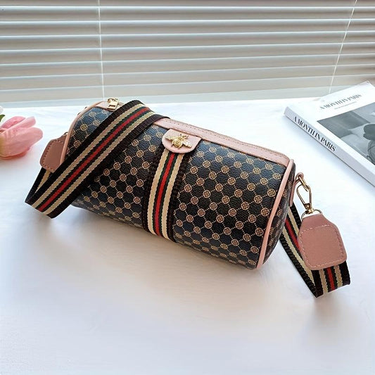 Bee Decor Cylinder Bucket Bag Polka Dot Print Crossbody Bag