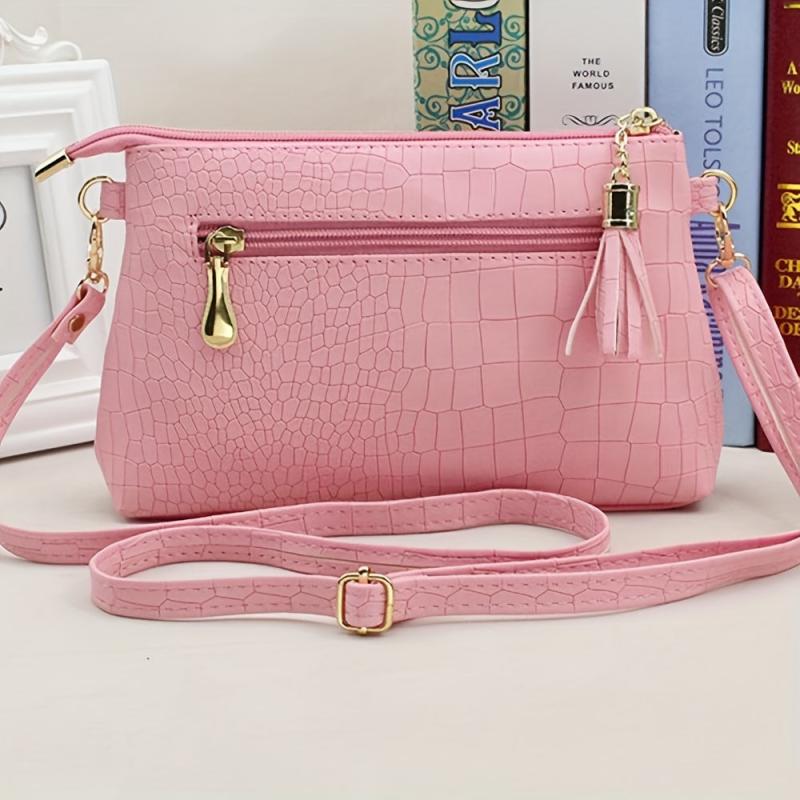 Crocodile Pattern Crossbody Bag PU Shoulder Phone Bag Women's Casual Handbag