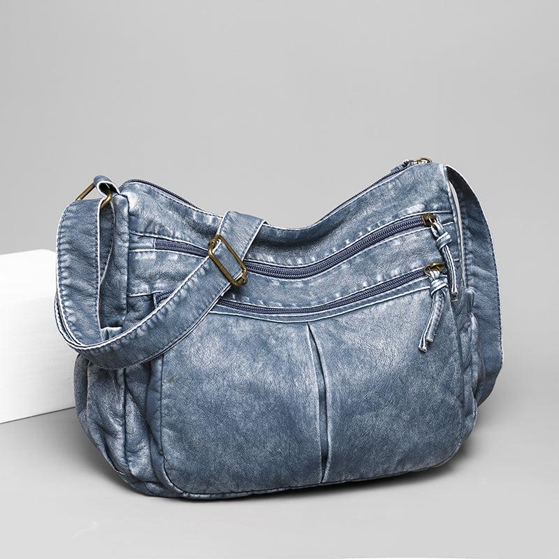 Retro Crossbody Bag Pockets Shoulder Bag Washed Leather Purse For Women
