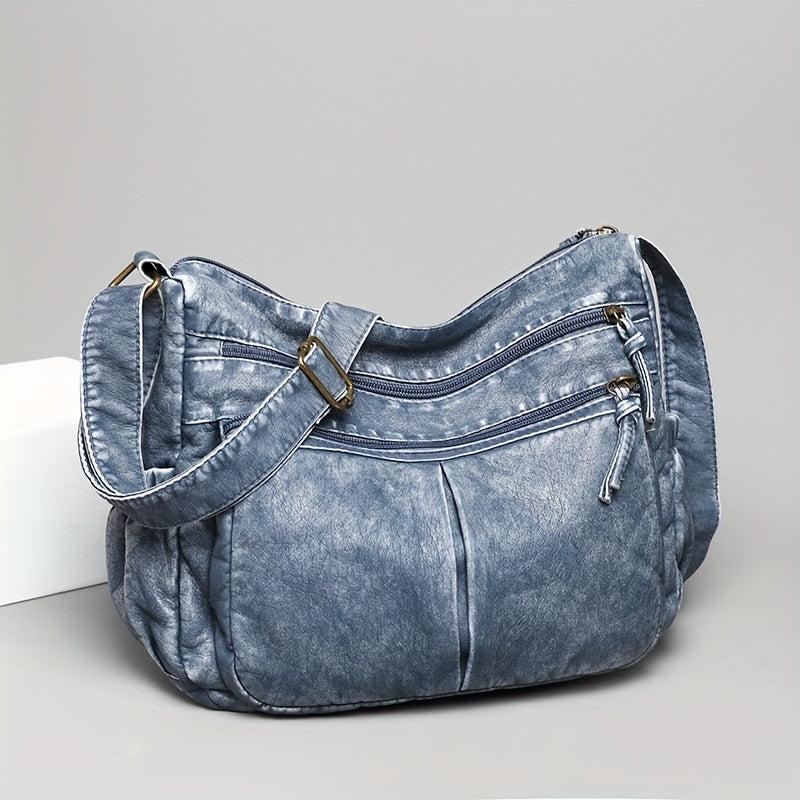 Retro Crossbody Bag Pockets Shoulder Bag Washed Leather Purse For Women