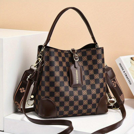 Retro Printed Handheld Crossbody Bucket Bag
