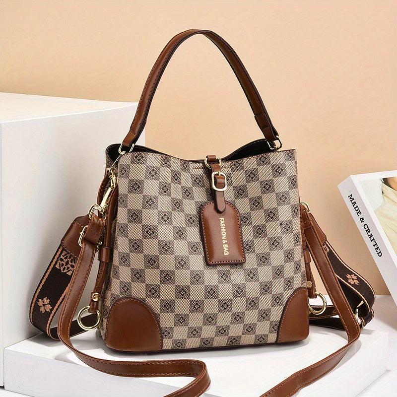 Retro Printed Handheld Crossbody Bucket Bag