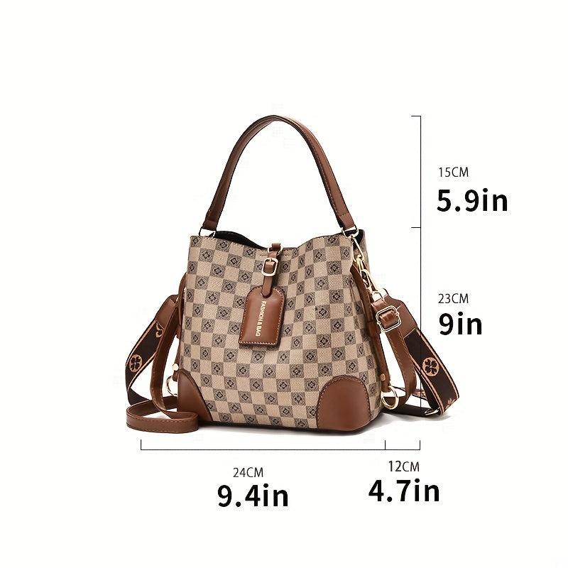 Retro Printed Handheld Crossbody Bucket Bag