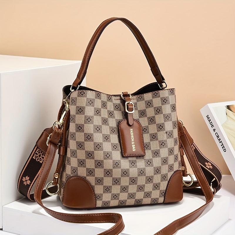 Retro Printed Handheld Crossbody Bucket Bag