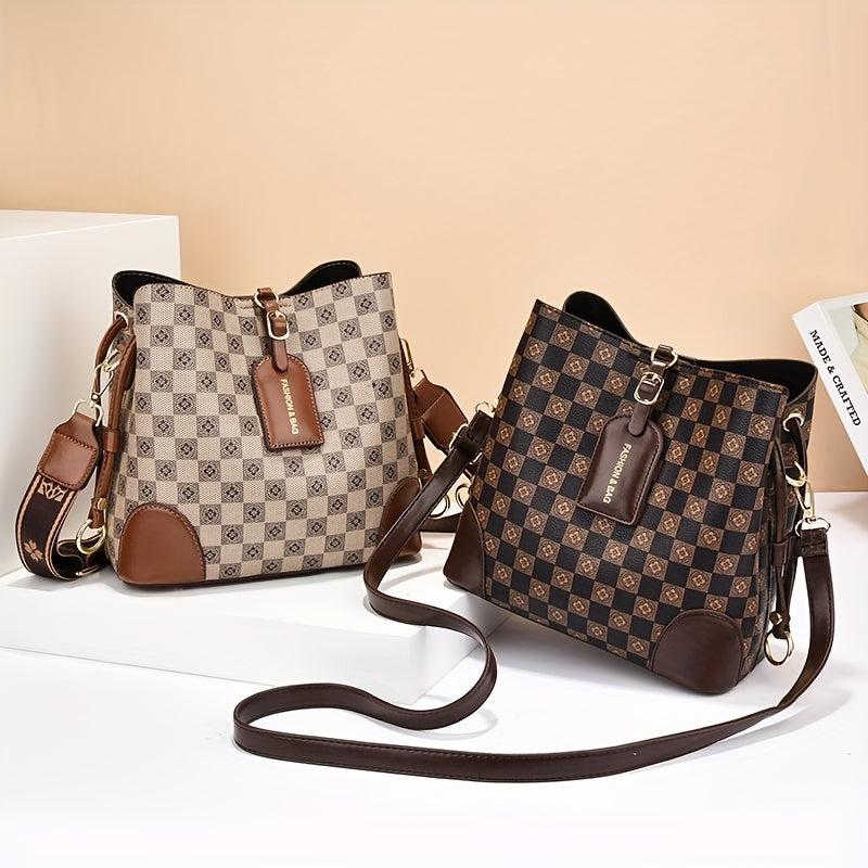 Retro Printed Handheld Crossbody Bucket Bag