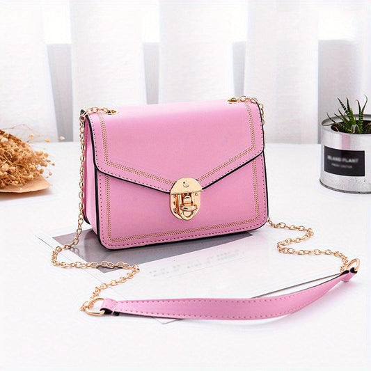 Square Shoulder Bag Metal Chain Flap Shoulder Bag Faux Leather Crossbody Bag
