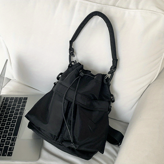 Large Capacity Drawstring Crossbody Bag Solid Shoulder Bag