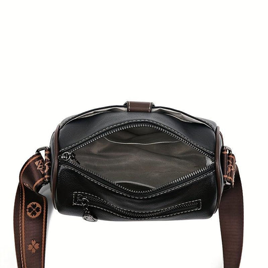 Vintage Colorblock Barrel Shoulder Bag Women's Crossbody Zipper Bag