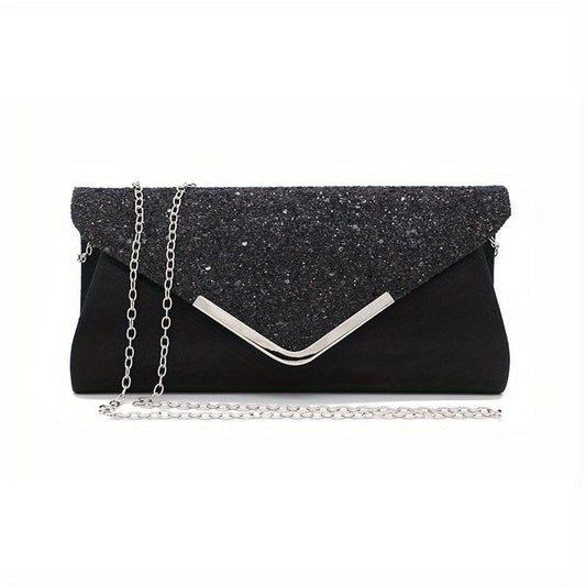 Sequins Flap Clutch Bag Evening Party Bag Metal Chain Crossbody Bag