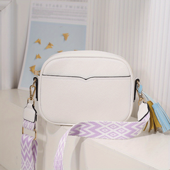 Vegan Leather Crossbody Bag with Tassel - Square Purse with Ethnic Strap