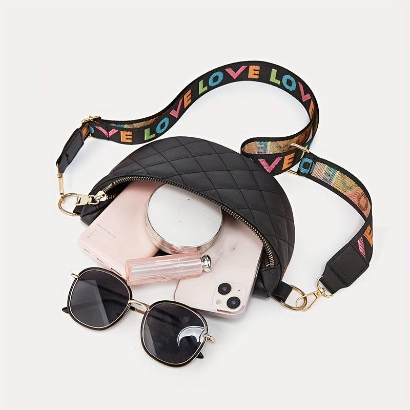 Quilted Wide Strap Chest Bag PU Leather Crossbody Bag