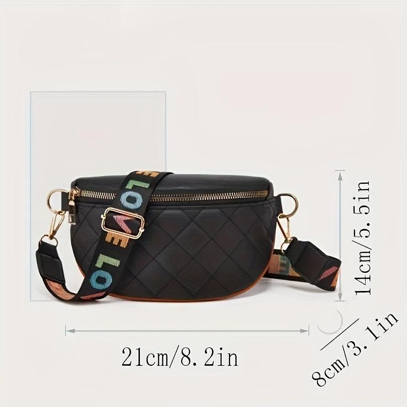Quilted Wide Strap Chest Bag PU Leather Crossbody Bag