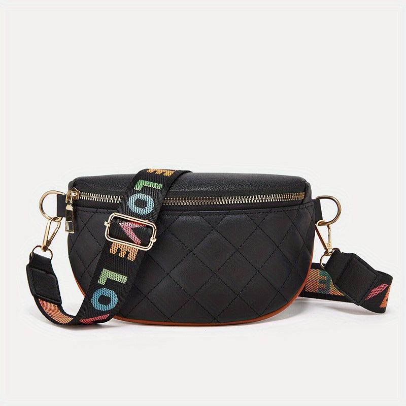 Quilted Wide Strap Chest Bag PU Leather Crossbody Bag