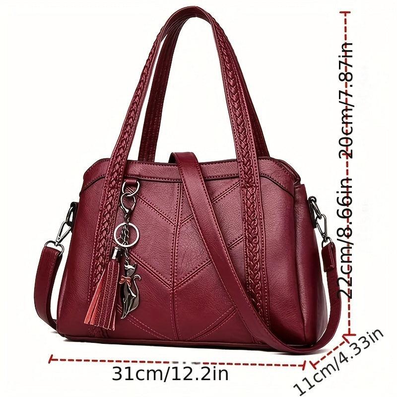 Women's PU Leather Satchel Purse with Tassel Pendant