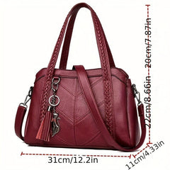 Women's PU Leather Satchel Purse with Tassel Pendant