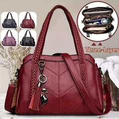 Women's PU Leather Satchel Purse with Tassel Pendant