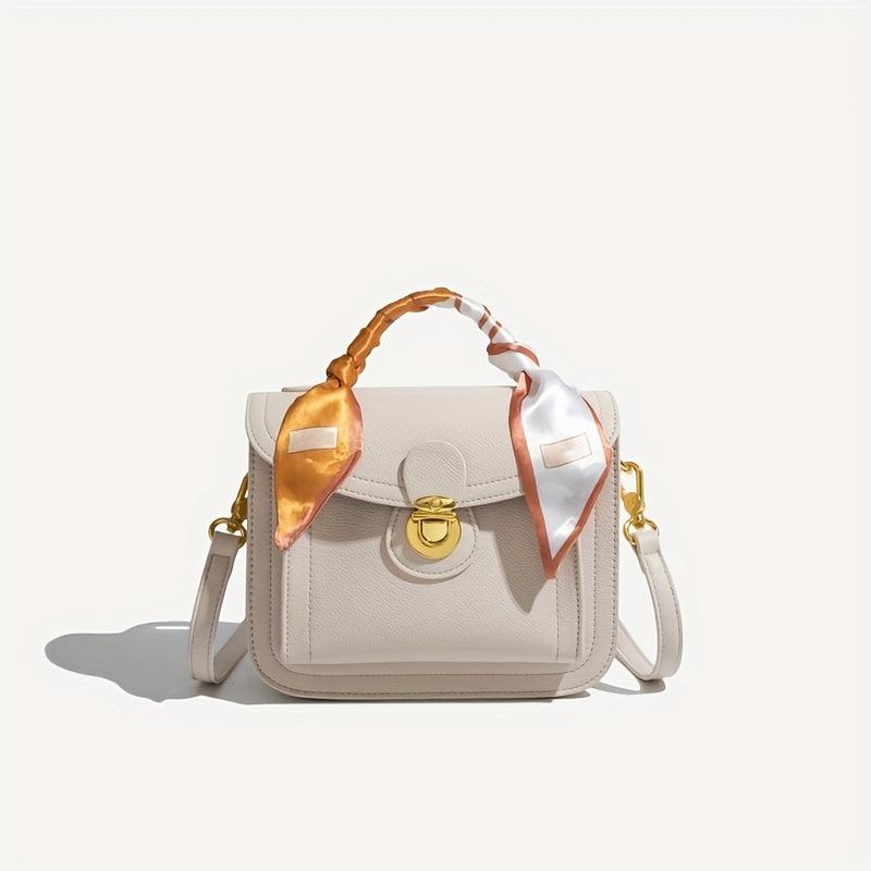 Square Crossbody Bag with Scarf - Solid Handbag