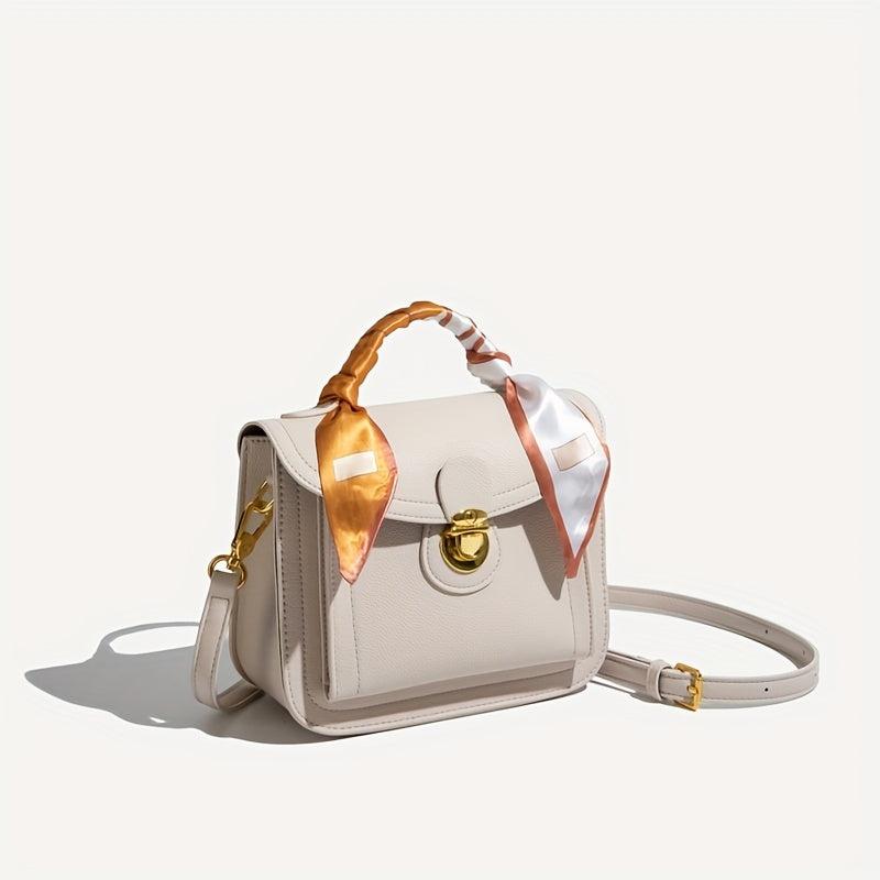 Square Crossbody Bag with Scarf - Solid Handbag