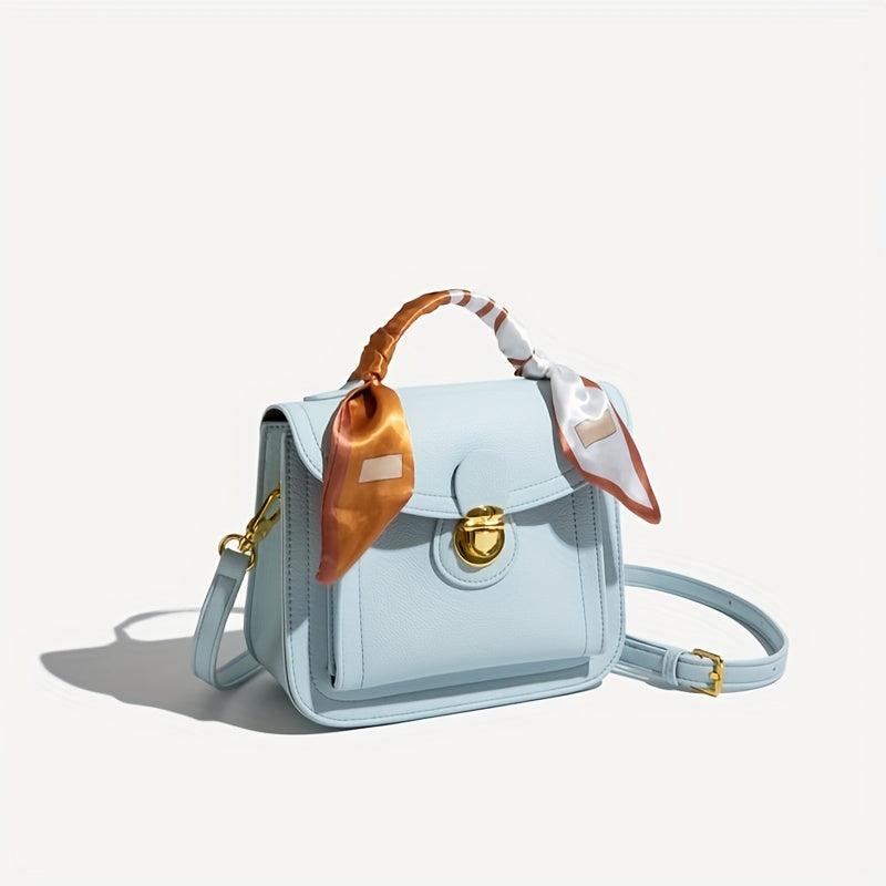 Square Crossbody Bag with Scarf - Solid Handbag