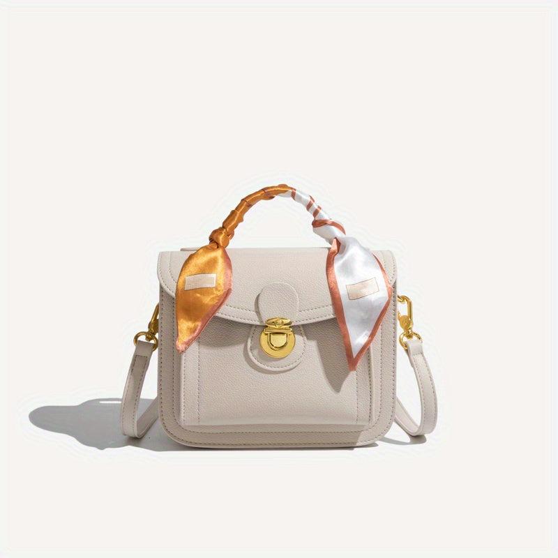 Square Crossbody Bag with Scarf - Solid Handbag