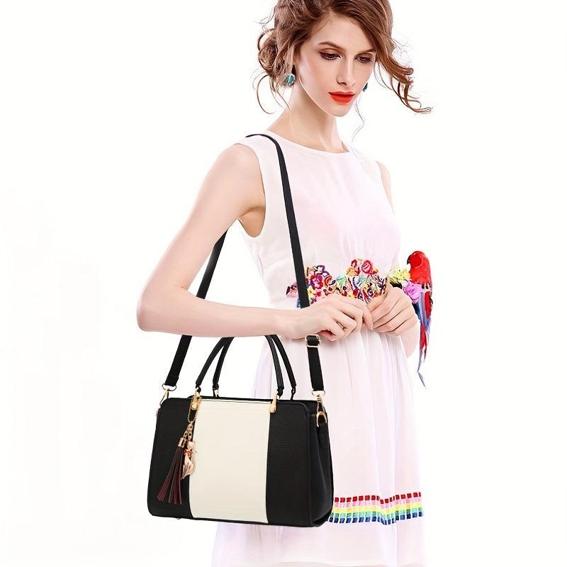 Colorblock Crossbody Bag with Tassel for Women