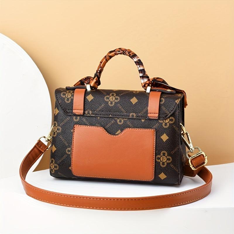 Print Handbag Scarf Decor Crossbody Bag Small Flap Purse