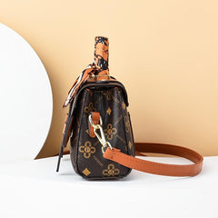 Print Handbag Scarf Decor Crossbody Bag Small Flap Purse