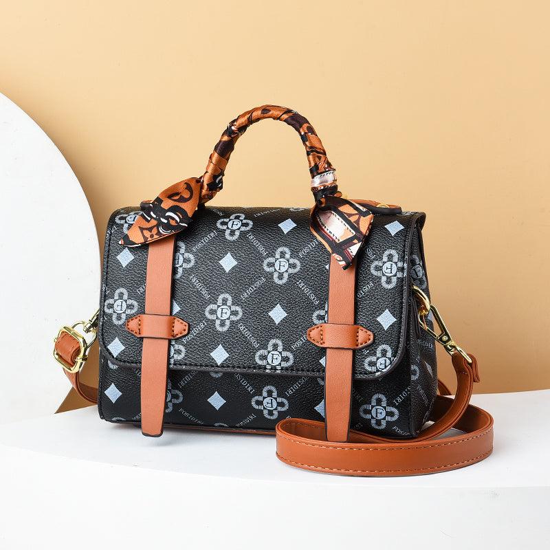 Print Handbag Scarf Decor Crossbody Bag Small Flap Purse