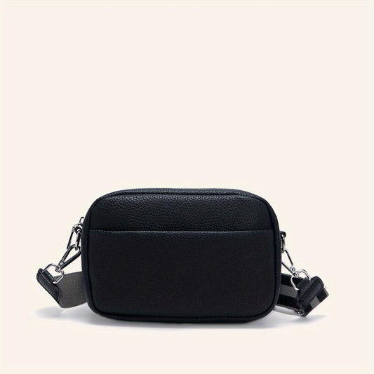 Detachable Strap Shoulder Bag Solid PU Leather Crossbody Bag Zipper Minimalist