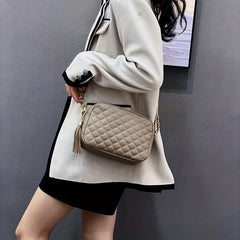 Argyle Quilted Crossbody Bag Chain Shoulder Bag Tassel Square Purse