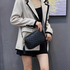 Argyle Quilted Crossbody Bag Chain Shoulder Bag Tassel Square Purse