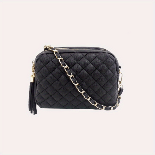 Argyle Quilted Crossbody Bag Chain Shoulder Bag Tassel Square Purse